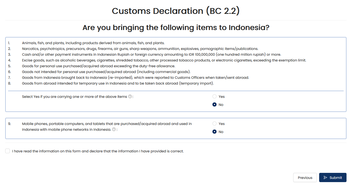 Customs Declaration Form